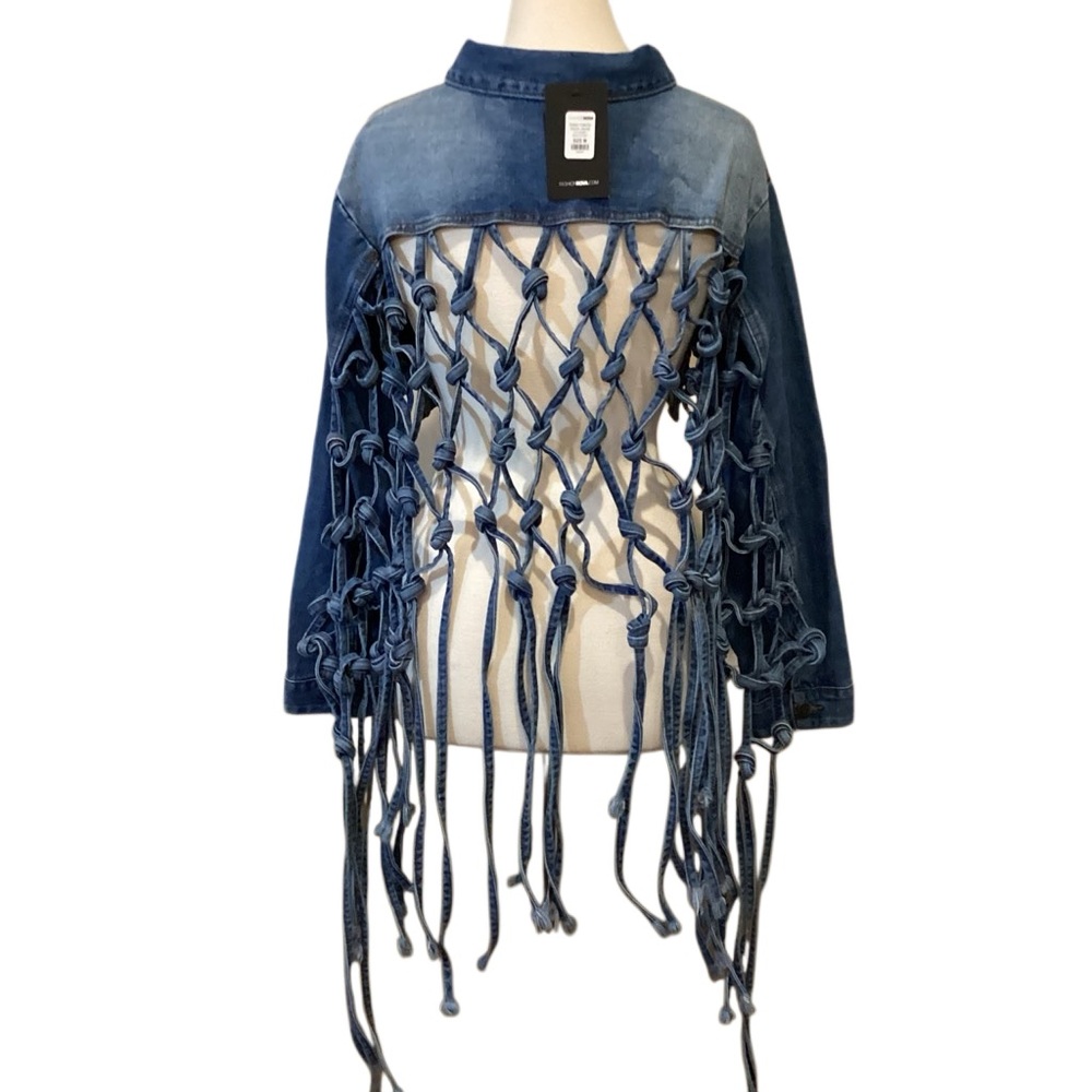 NWT Coachella Fashion Nova Dream Catcher Denim Jacket Fringe Tassels Size M - Picture 5 of 16